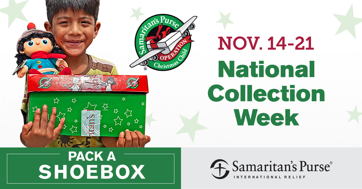 We have a wonderful opportunity to be a blessing to many children around the world! Our goal is to build 100 shoeboxes. We have until NEXT MONDAY, NOVEMBER 21ST, TO CONTRIBUTE. Here is the CA Goal Link to make your shoebox building contribution: https://build-a-shoebox.samaritanspurse.org/view/0b013887-be50-45fe-8fab-93518b375f2b